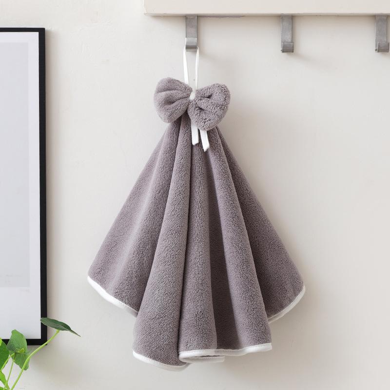 Towel does not shed hair, absorbent hand towel hanging kitchen rag bow thickened coral fleece handkerchief