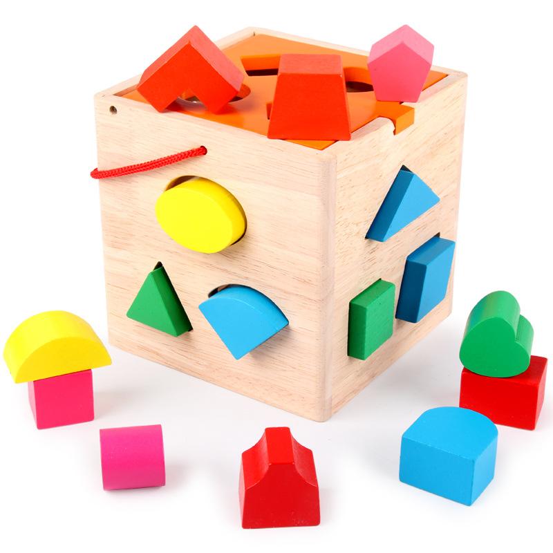Cute Wooden Baby Activity Cube Early Learning Geometric Shape Sorting Nesting & Stacking Toy for Children