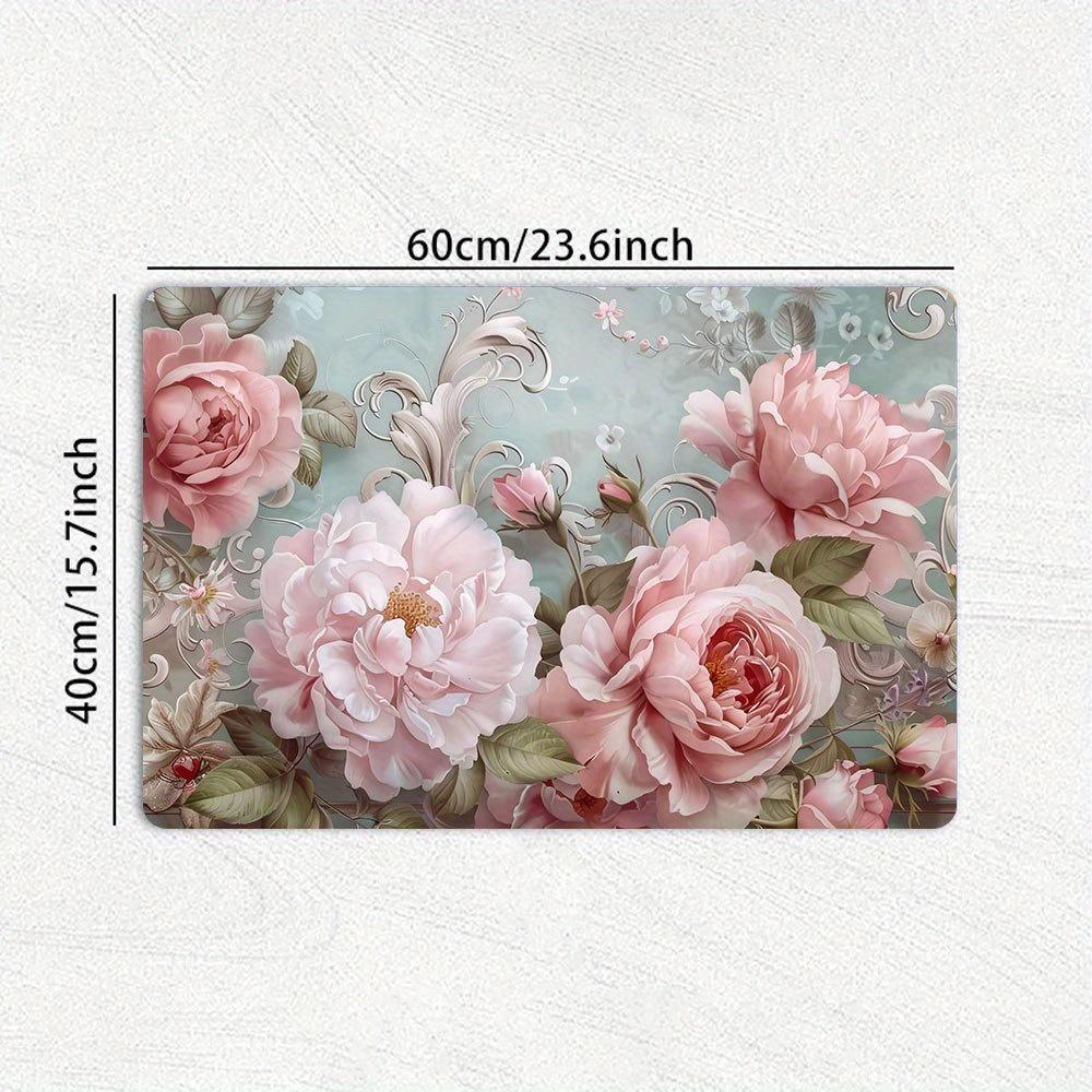 1Pcs Rubber Drying Mat With Rose Floral For Coffee Shop Restaurant Kitchen Carpet Tableware Durable Diatom Mud Table Mat Pet Mat