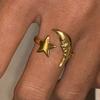 Stainless Steel Gold Color Star Moon Open Rings for Women Minimalist Metal Geometric Adjustable Ring Waterproof Jewelry Gift