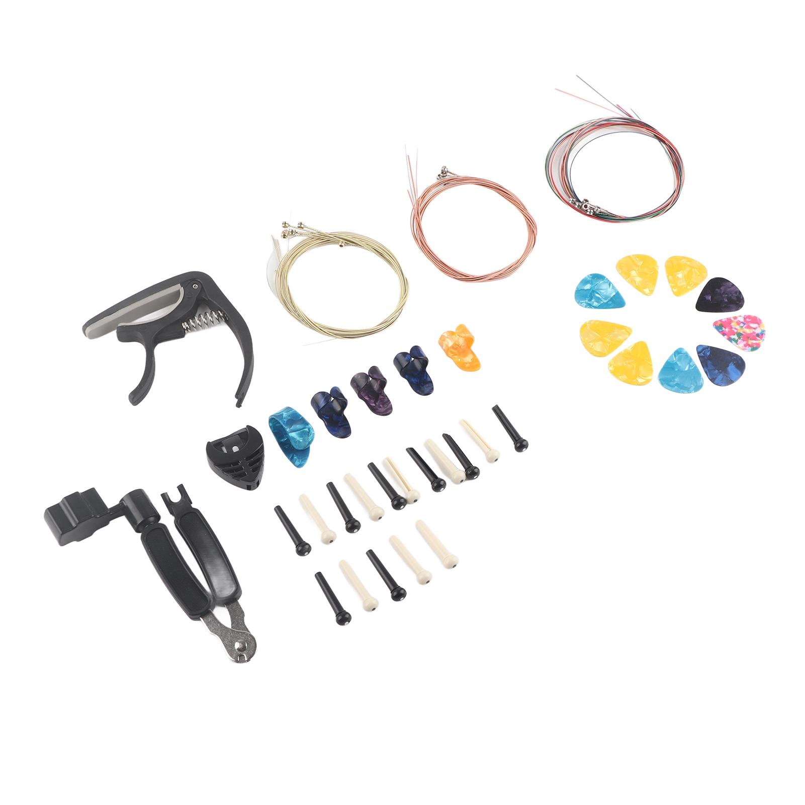 

Guitar Accessory Kit 3 Set Metal Strings Bridge Pin Winder Capo Picks Replacement Pack