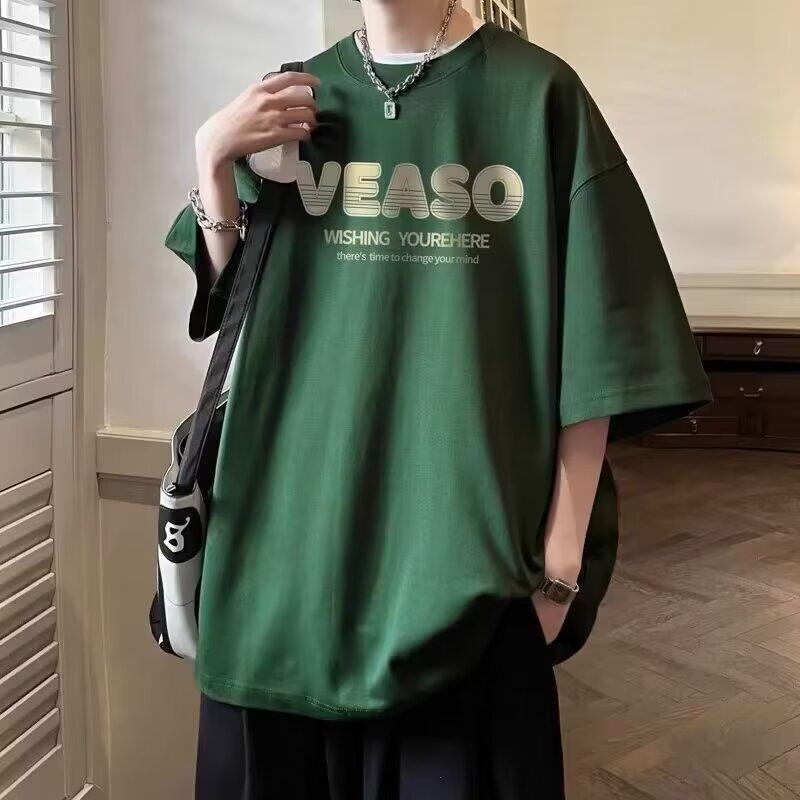 Tričko s krátkým rukávem Pánské Trendy Značka Léto Volný Pětičtvrteční rukáv Trendy Ins Minimalistický tištěný Top