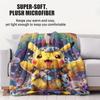 Pokemon Rainbow Holographic Pikachu Print Fleece Throw Blanket for Adult Quality Super Soft Warm Blanket for Travel Office Home