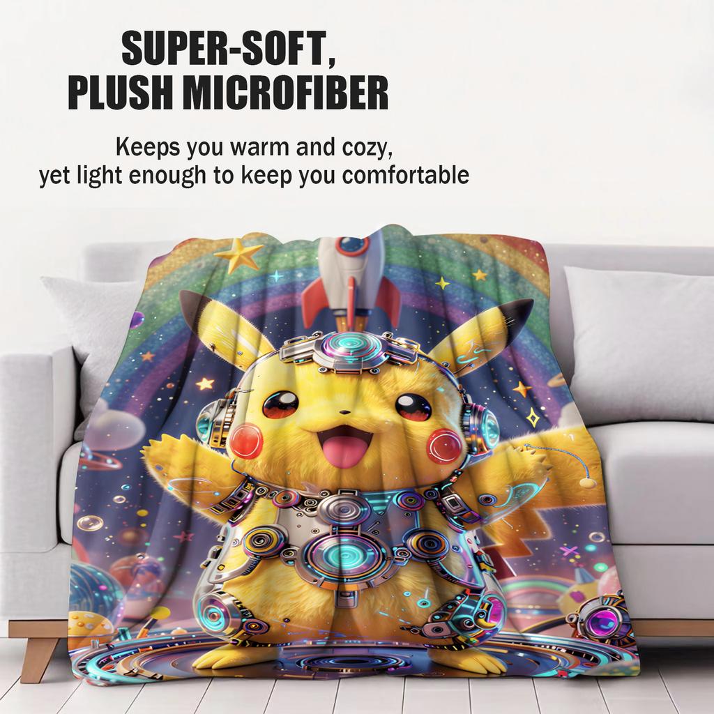Pokemon Rainbow Holographic Pikachu Print Fleece Throw Blanket for Adult Quality Super Soft Warm Blanket for Travel Office Home