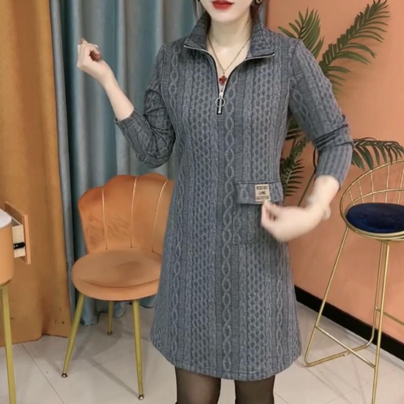 

Женский пуловер большого размера с воротником-стойкой и длинными рукавами – Стройнящий, свободного кроя, осенне-зимняя мода 4XL (160-175 lbs) серый