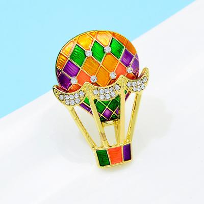 Broche Montgolfière Romantique Colorée Tendance, Pin Créatif Cartoon Incrusté de Diamants, Accessoires Veste Costume Sac