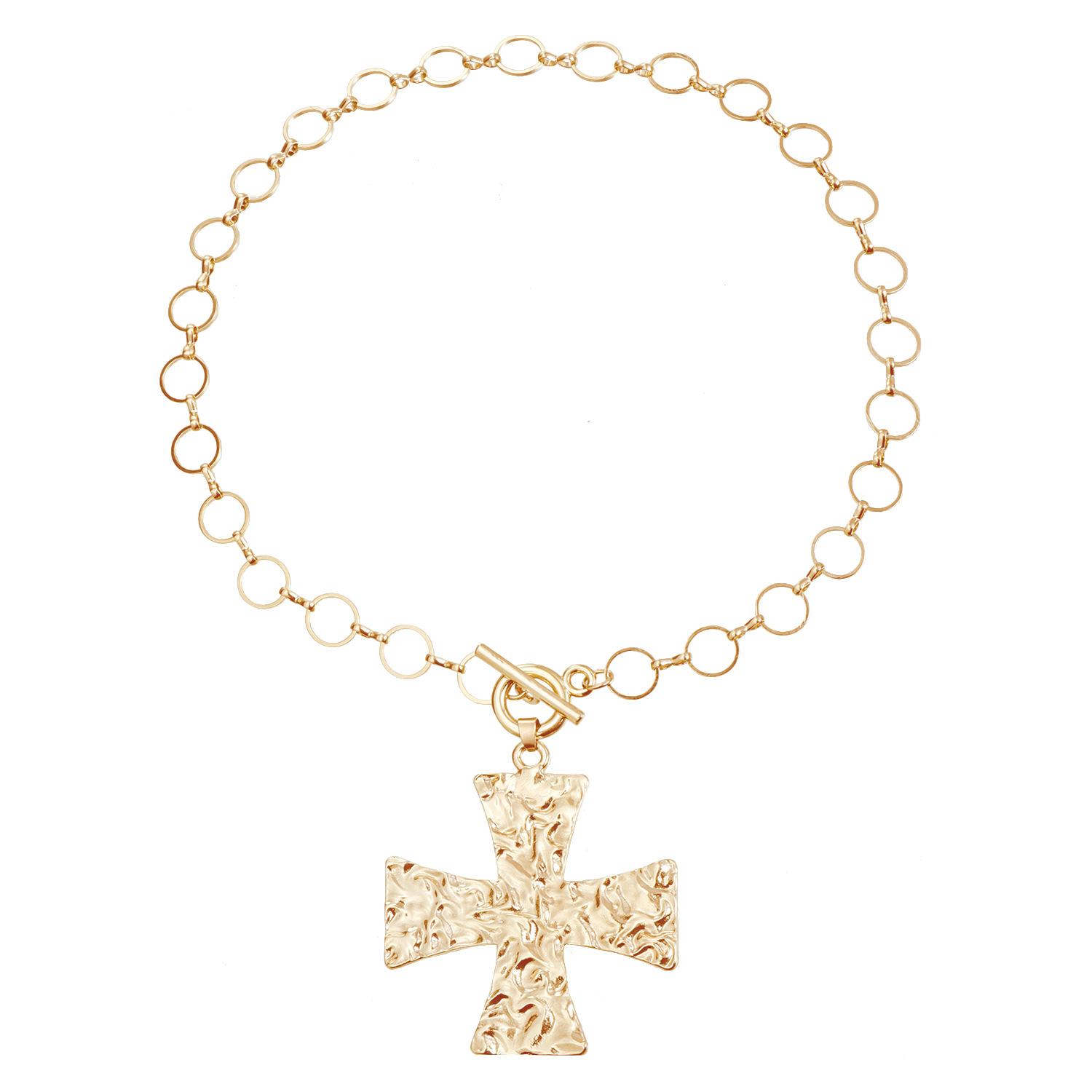 European and American jewelry ins retro fashion metal smooth cross collarbone chain OT buckle personalized creative necklace золотой