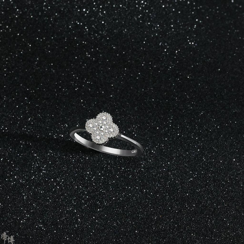 Four-Leaf Clover Diamond Ring: S925 Sterling Silver, Elegant & Versatile Women's Style.