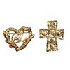 Chic Crosses Heart Design Brooch Sturdy Gold Tone Copper Alloy Accessory For Coat Dress Scarf Decoration
