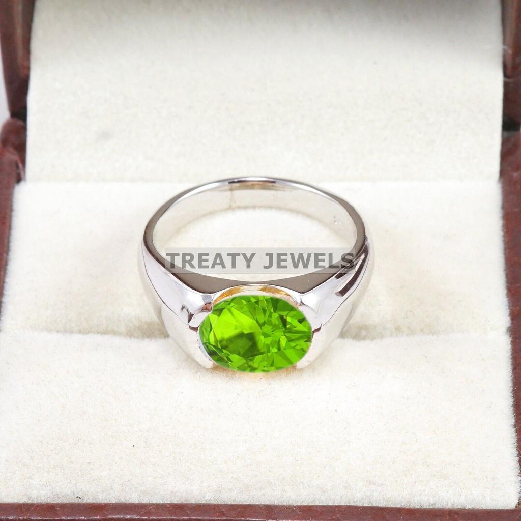 Peridot Oval Cut Gemstone With 925 Sterling Silver Ring For Men's #B476 JL375683919176