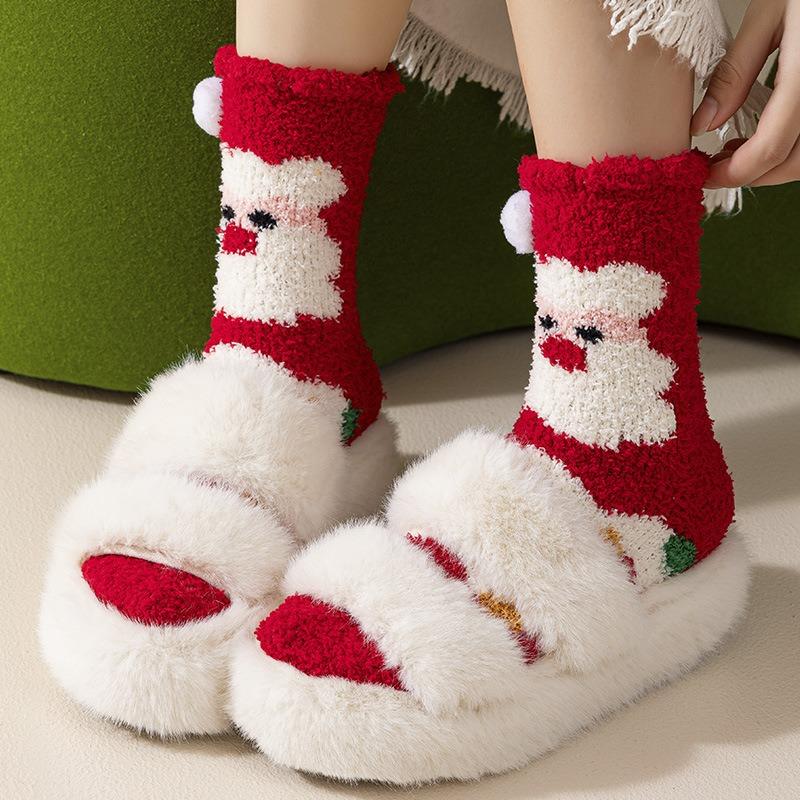 Cute Christmas Socks Women's Winter Warm Stacking Socks Home Indoor Sleeping Socks Plush Floor Socks