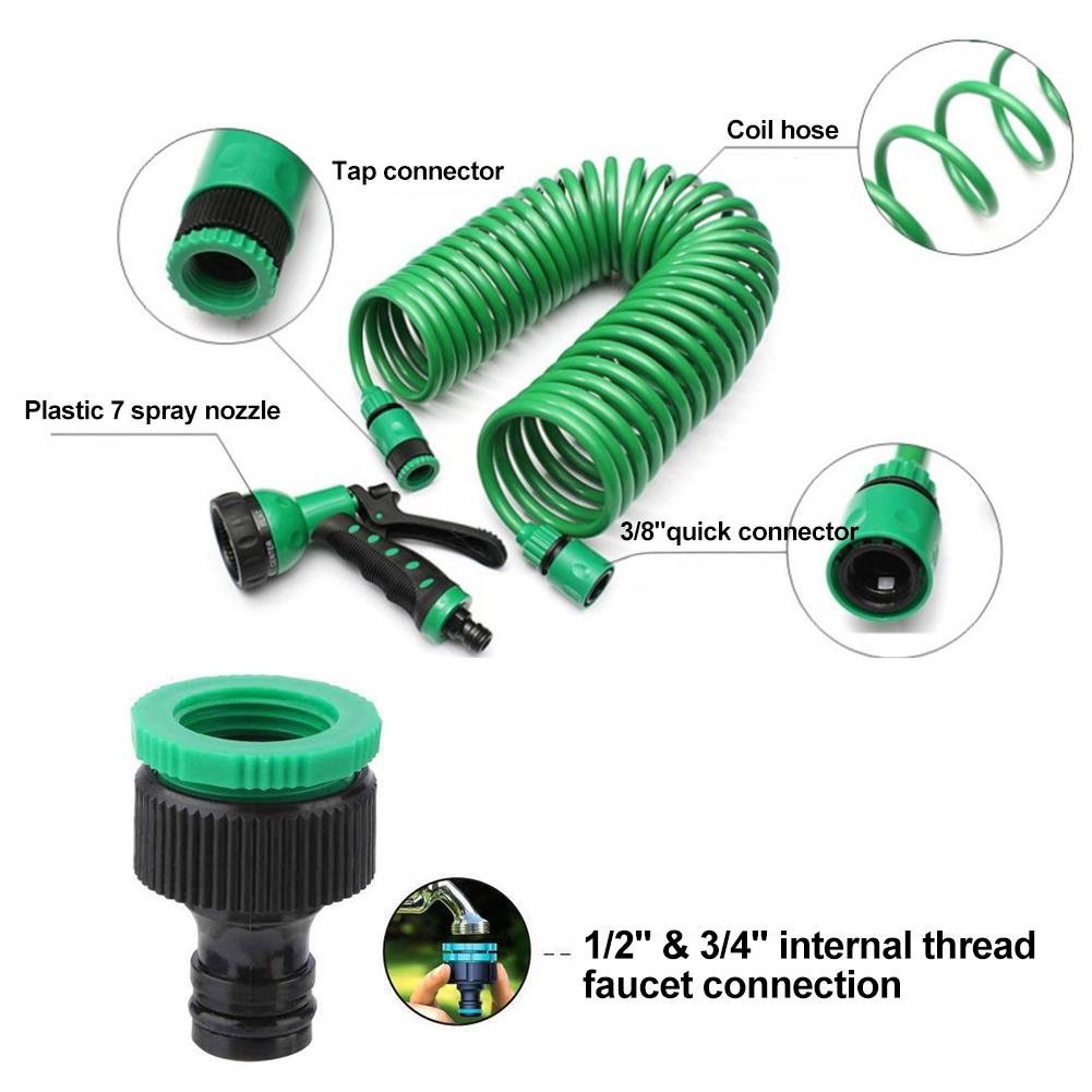7 Patterns Adjustable Garden Watering Nozzle with Hose Connectors Multifunctional Spring Irrigation Sprayer for Garden Watering