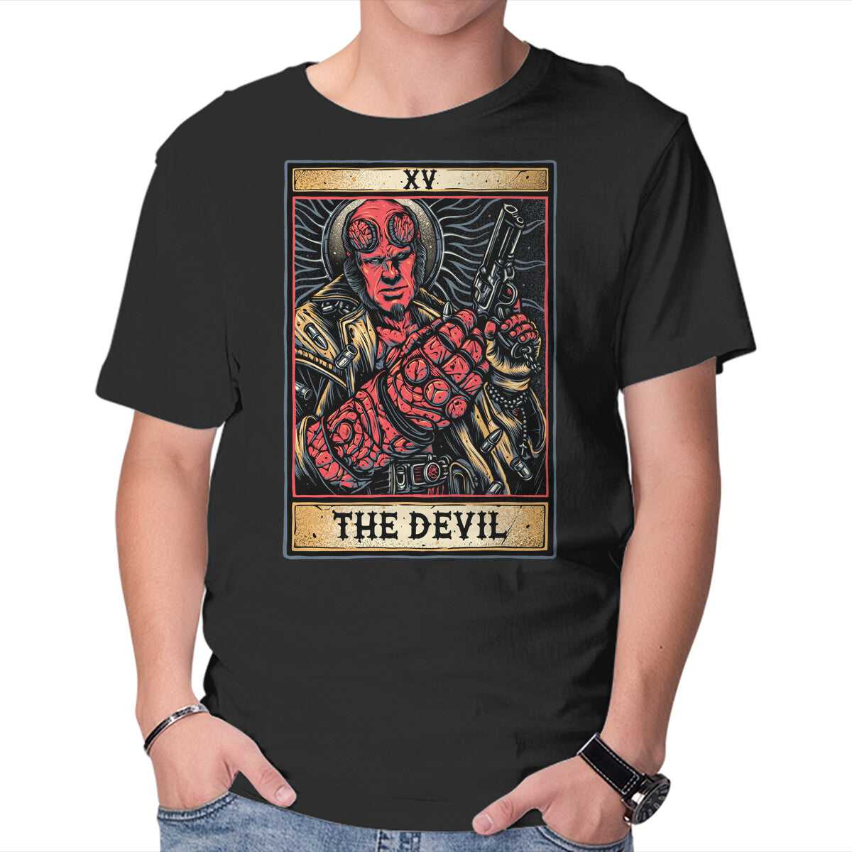 Unisex Crew Neck T-Shirt Devil Tarot Graphic Short Sleeve Casual Tee L