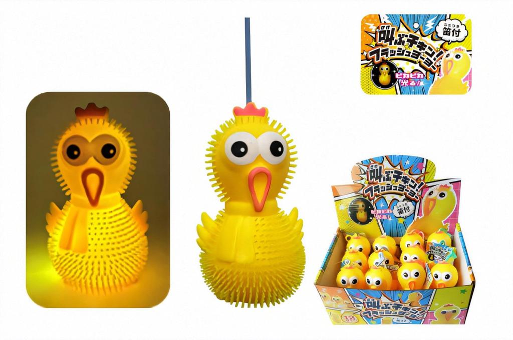 Tatsumiya Flash x Squeeze its belly to make a and hit it to make it flash Toy [Screaming Chicken! Yo-Yo] 12-Pack (Bulk Purchase) sound, brightly.