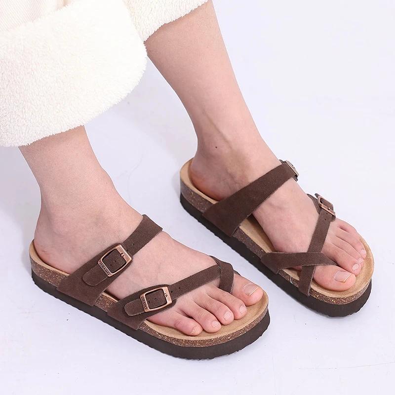 Fashion Crestar Women's Classic Cork Sandals Summer Thick Soles Beach Sandals Indoor Casual Flats Slippers With Adjustable Buckle Shoes