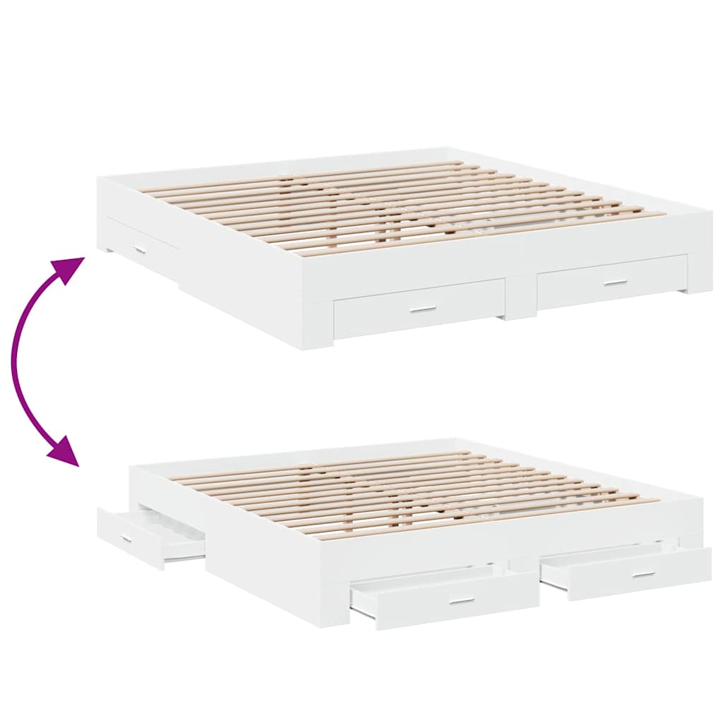 Bed Frame with Drawers White 180x200 Cm Particleboard