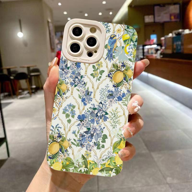 Elegant Blue Floral Phone Case For Samsung Galaxy S25 S24 S23 S22 S21 Plus Ultra A56 A55 A54 A53 A36 A35 A34 A33 A26 A16 Cover