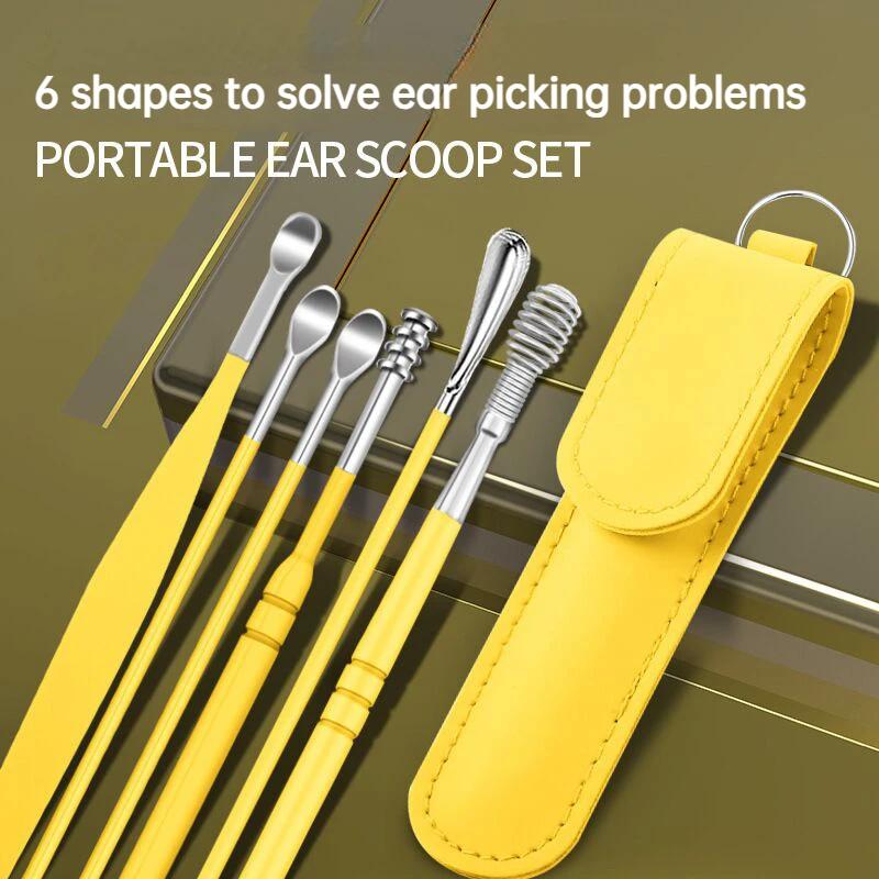 6pcs/set Stainless Steel Earpick Ear Cleaner Spoon Ear Pick Ear Wax Removal Tool Kit Ear Spoon Care for Baby Adults 6PCS Ear Care Set