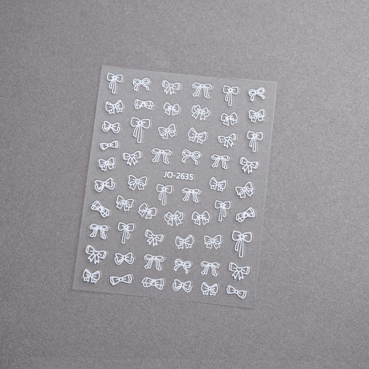 Nail Stickers: Black, White, Gold & Silver 3D Bow Decals