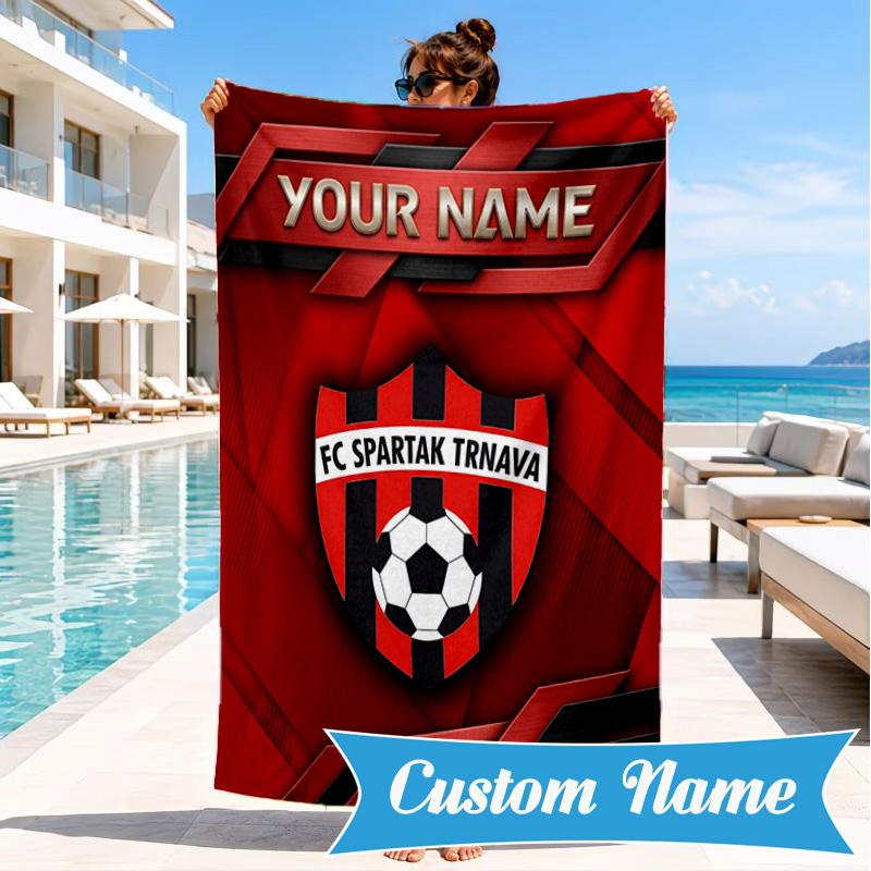 Custom Name FC Spartak Trnava Personalized Microfiber Beach Towel, Quick-Dry, Ideal for Summer Travel, Beach Essential, Swimming