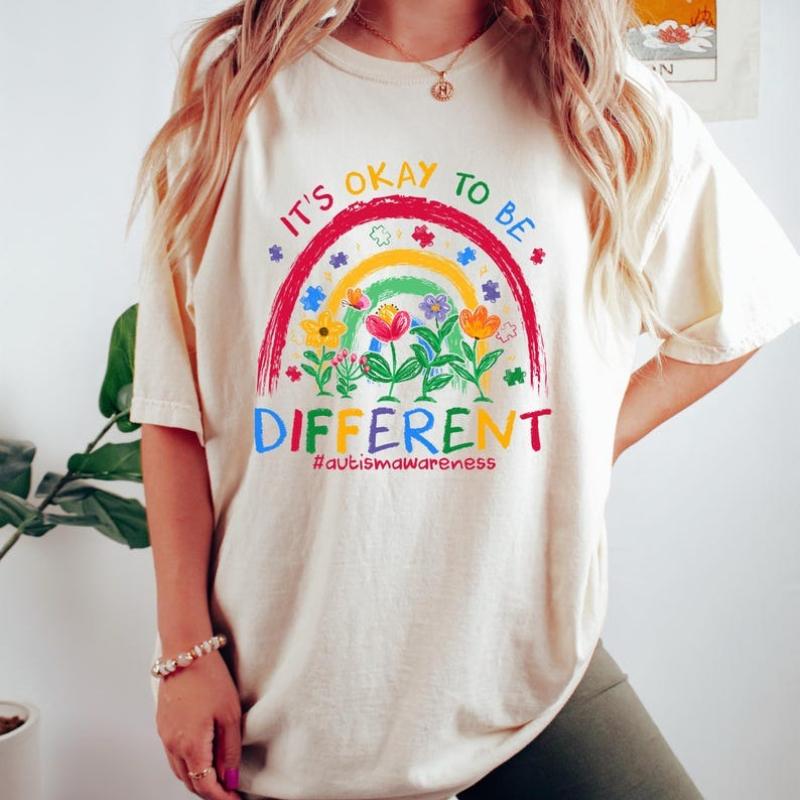 Its Ok To Be Different Cotton Tshirt Autism Awareness Shirt Cute Autism Mom Gift Neurodiversity Crewneck Autism Tee Tops S