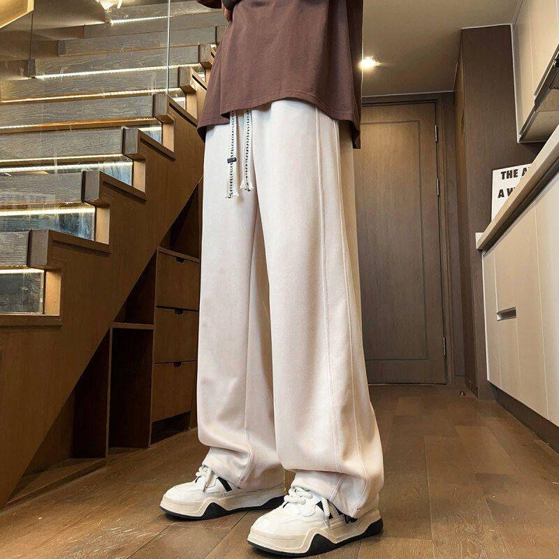 Fang Shaonan's White Casual Drawstring Straight-Leg Pants from the Trendy Brand Goodbai, Loose Wide-Leg Pants for Men