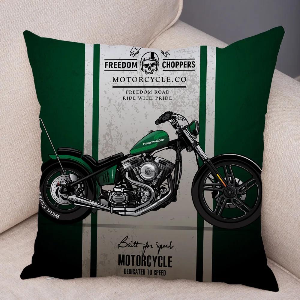 Bunter Motorrad Kissenbezug Dekor Vintage Stil Motorradrennen Kissenbezug Weicher Plüsch Kissenbezug für Sofa Zuhause Auto 45x45cm