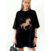 Oversized T Shirt Dress Black Colorful Horse Print Casual Streetwear Style For Women