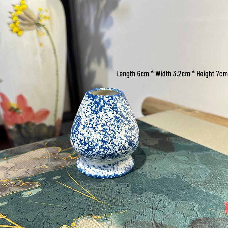 Speckled Hand-Painted Matcha Bowl & Whisk Holder Set with Tea Scoop - Song Dynasty Inspired Tea Ceremony Tools
