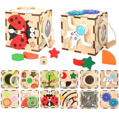 Cubo Attività in Legno Busy Board Giocattoli Montessori per Bambini Allenamento Motricità Fine Scatola Sensoriale per Autismo Giochi Educativi Parrocchiali