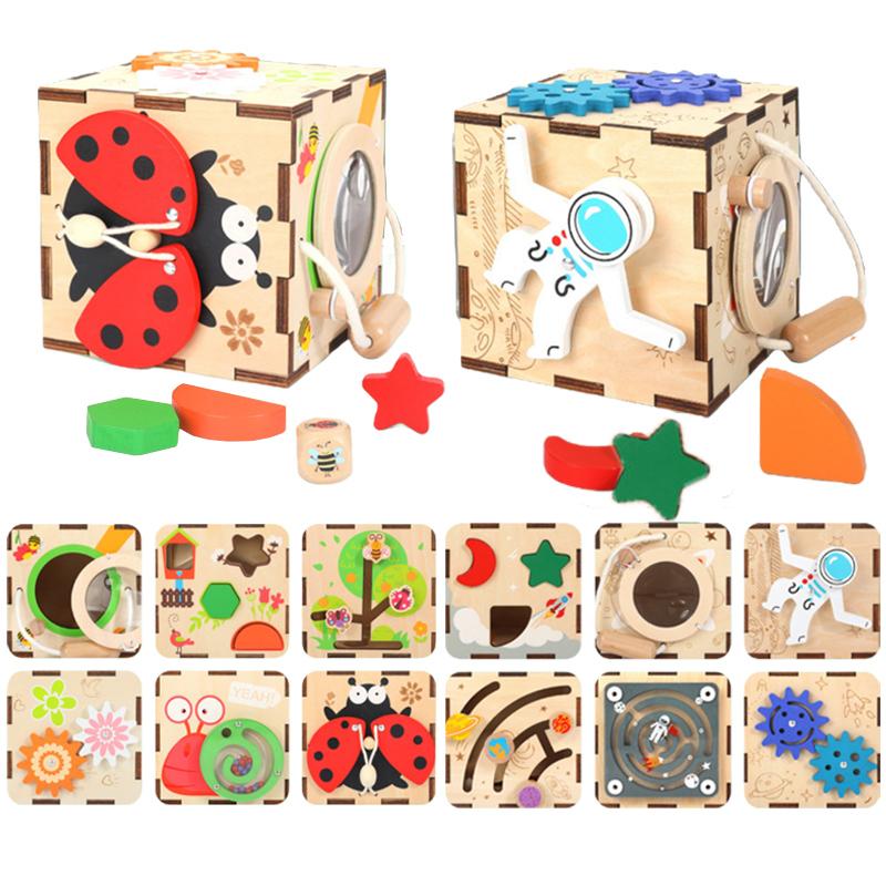 Wooden Activity Cube Busy Board Montessori Toys for Kids Fine Motor Skill Training Autism Sensory Box Parish Educational Games