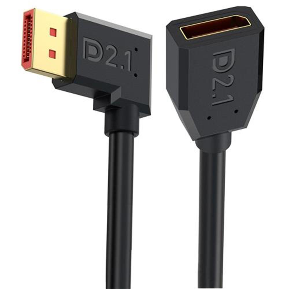 50cm Left Angled DP2.1 Male to Female Adapter Cord 54Gbps 16K 30Hz DisplayPort Extension Cable