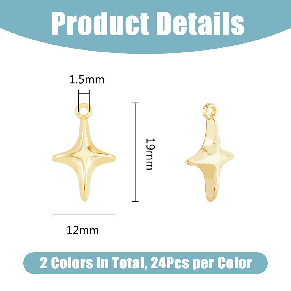 48Pcs 2 Colors Alloy Pendants Star Charm Platinum & Golden 19x12mm 24pcs/color