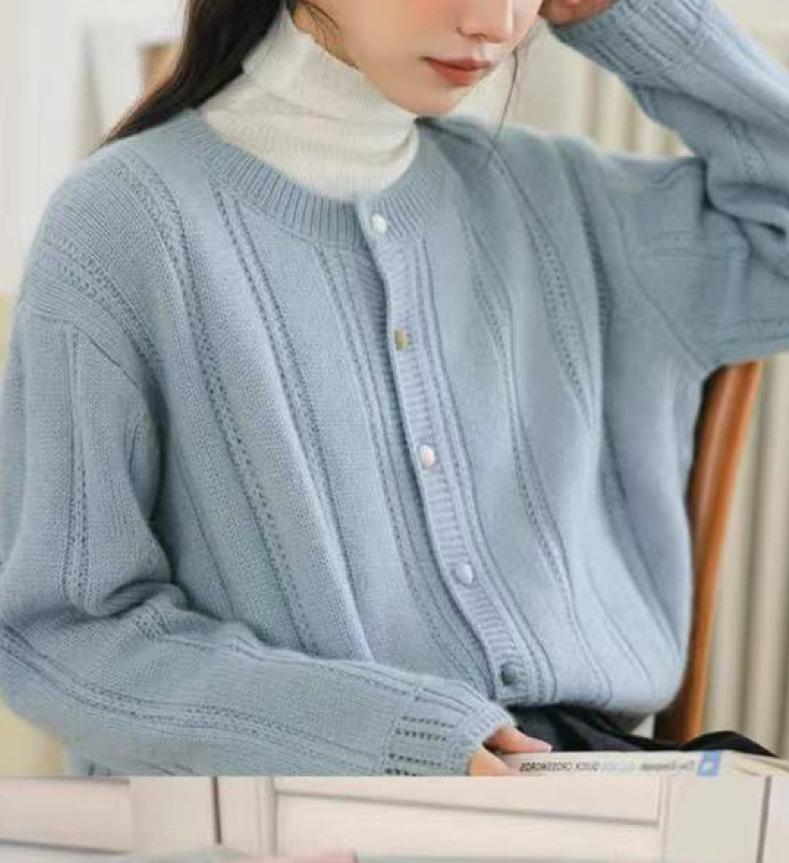 

2025 Xiaoxiang Raccoon Fleece Knit Cardigan для женщин - Мягкий короткий свитер на весну/осень One Size синий