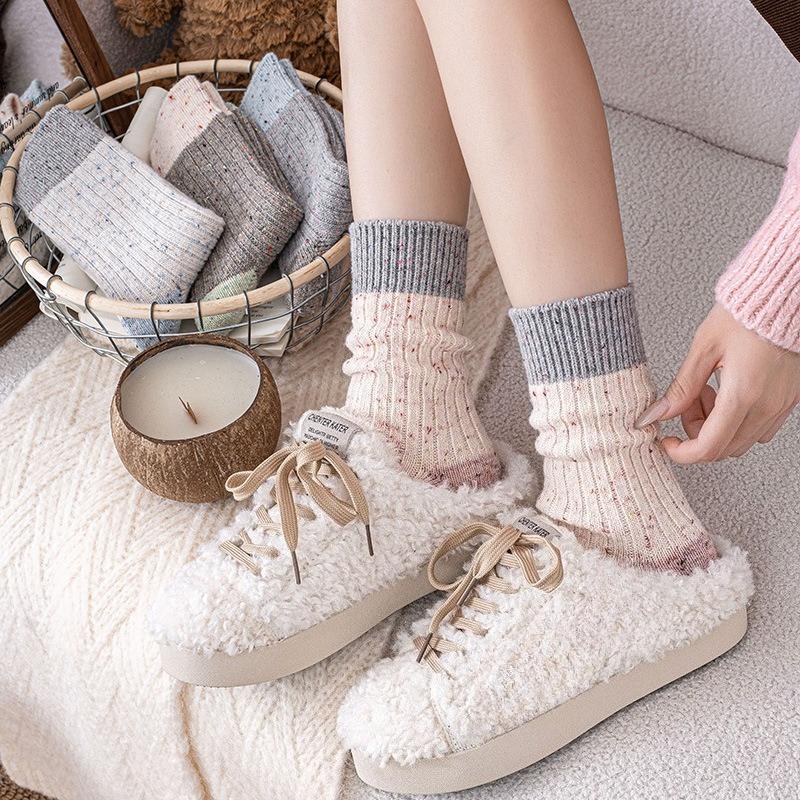 Winter and Autumn Wool Socks - Children's Mid-Calf Socks with Padding and Thickening for Warmth and Colorful Plush Socks for Women in Wool