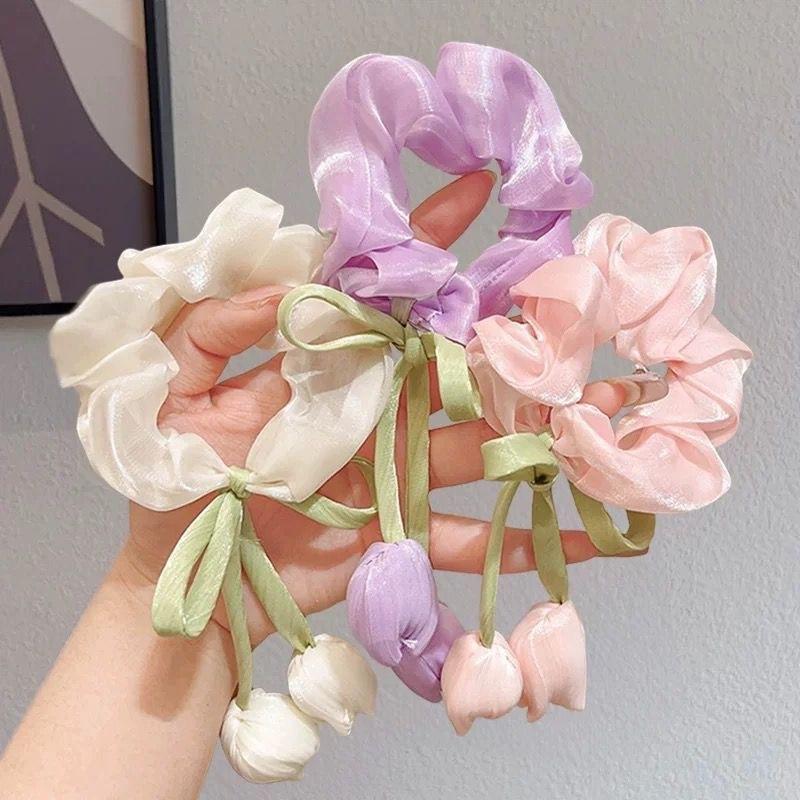 Cute Tulip Flower Large Intestine Scrunchie for Girls Sweet Headband Hair Band Hair Tie Fashion Girls Hair Accessories