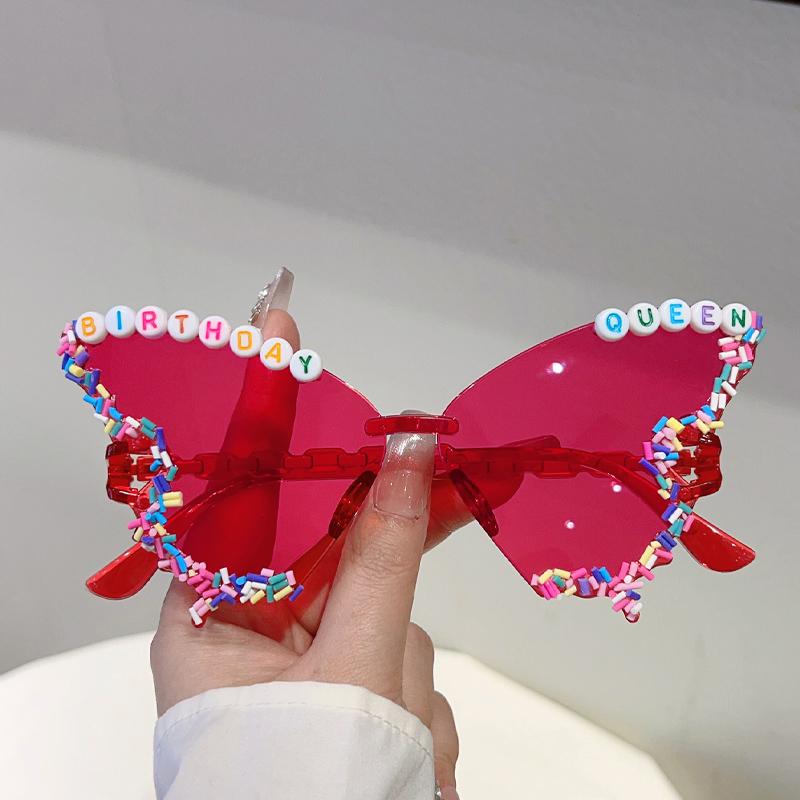 KAMMPT Butterfly Shaped Sunglasses with Sprinkles Women Fashion Birthday Gift Decor Shades Trendy Original Handmade Sun Glasses
