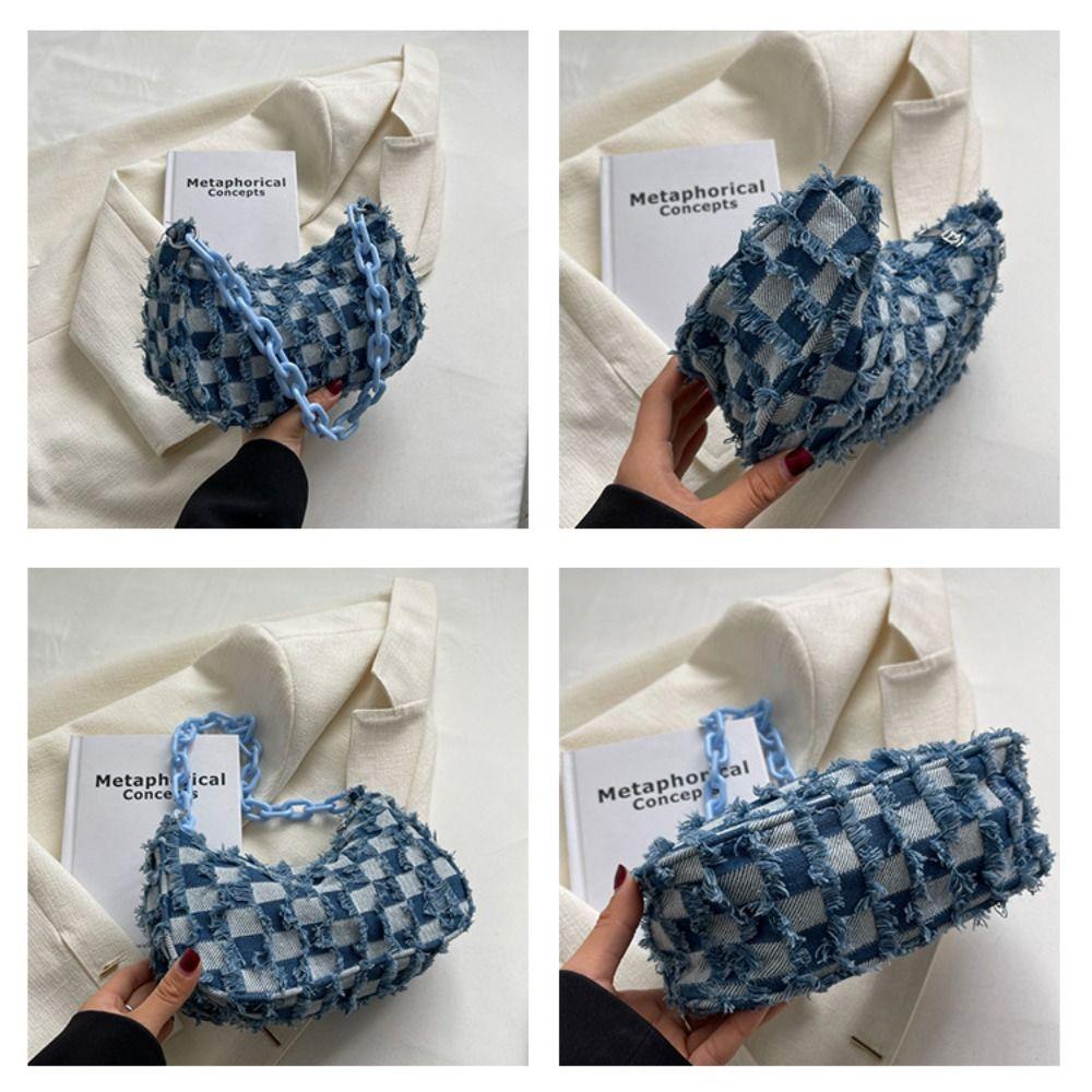 Chessboard Chain Handbags Contrast Color Shoulder Bag Fashion Plaid Underarm Bag  Streetwear