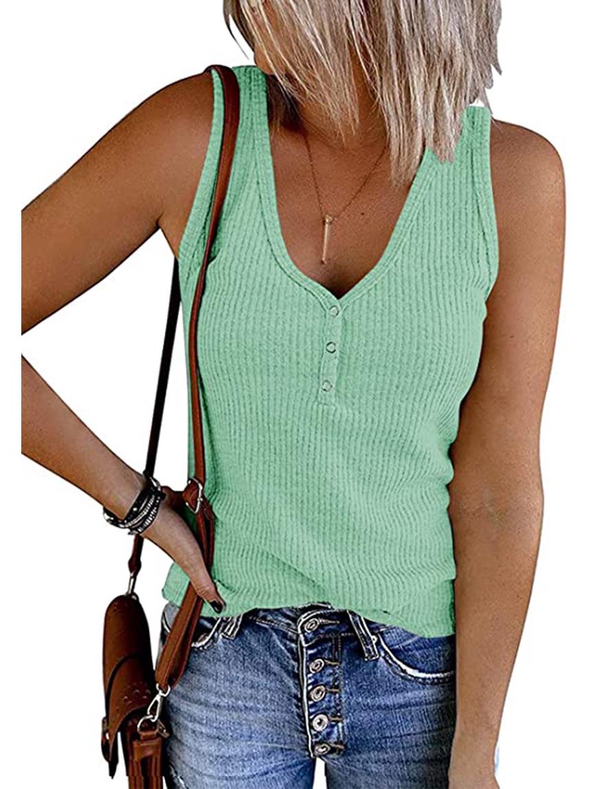 

Лето 2022 г. Женский трикотажный жилет без рукавов с V-образным вырезом на пуговицах - Однотонный M