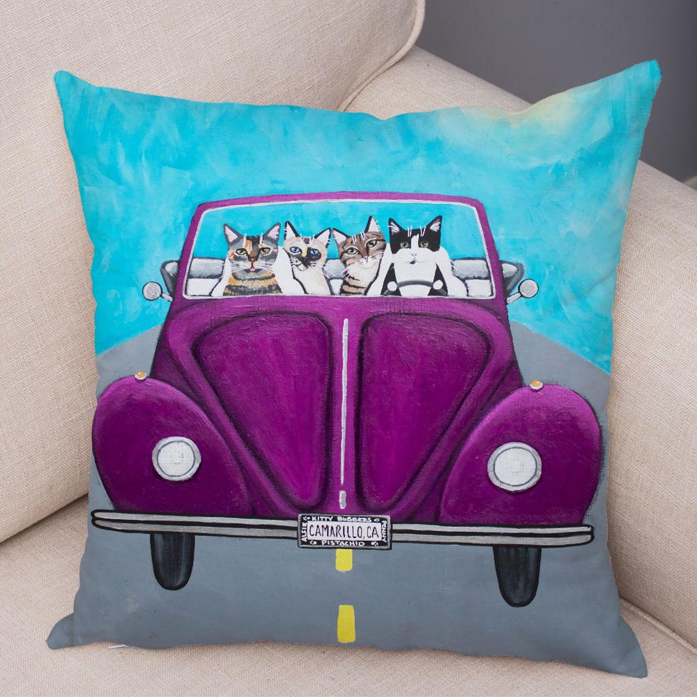Pet Animal Cute Funny Cartoon Driving Cat Pillowcase Pillowcase Cushion Cover