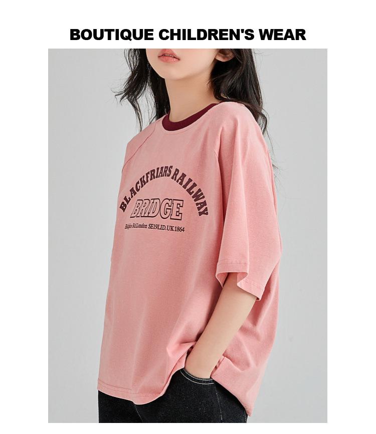 Girls' Summer 2025 Trendy Short Sleeve T-shirt - Thin Style for Big Kids