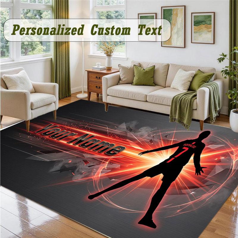 Crystal Velvet Square Rug Custom NameCristiano Ronaldo Pattern Non Slip Home Floor Decor Rug