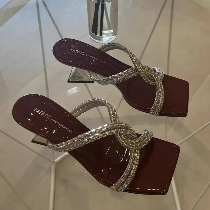 Women's Slippers Strange Style Square Toe Rhinestones Women Shoes Leisure Dress Summer Korean Style Zapatillas De Mujer