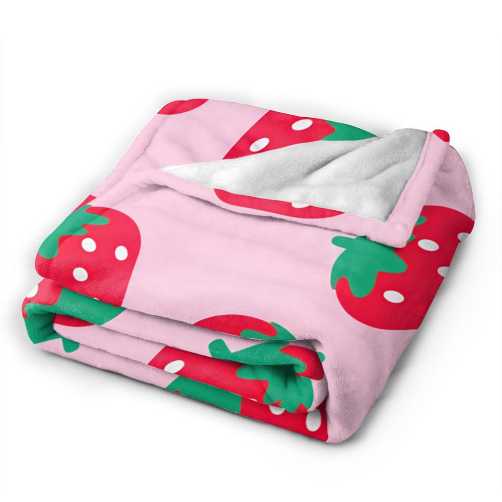 Pink Strawberry Blanket Warm Soft Funny Plush Throw Blanket For Couch Bed Decorative Flannel Bedspread Bed Cover