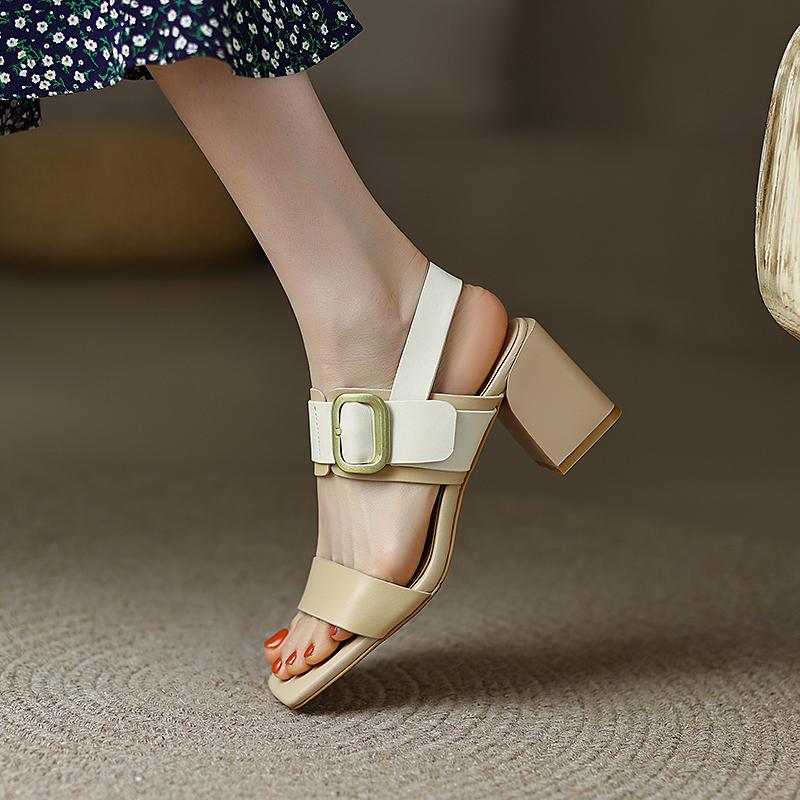 2024 Brand Fashion New Women Sandals Spring Summer Concise Hollow Genuine Leather High Heels Pumps Party Office Shoes Woman