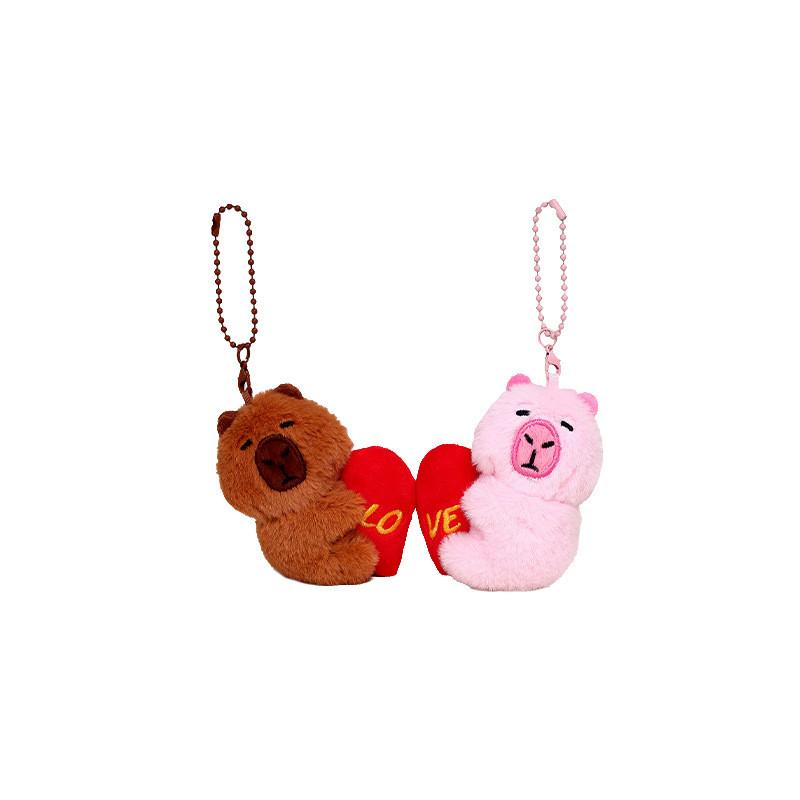 Loveable Capybara Plush Keychain Cute Cartoon Heart Key Tag Magnetic Closure Kid