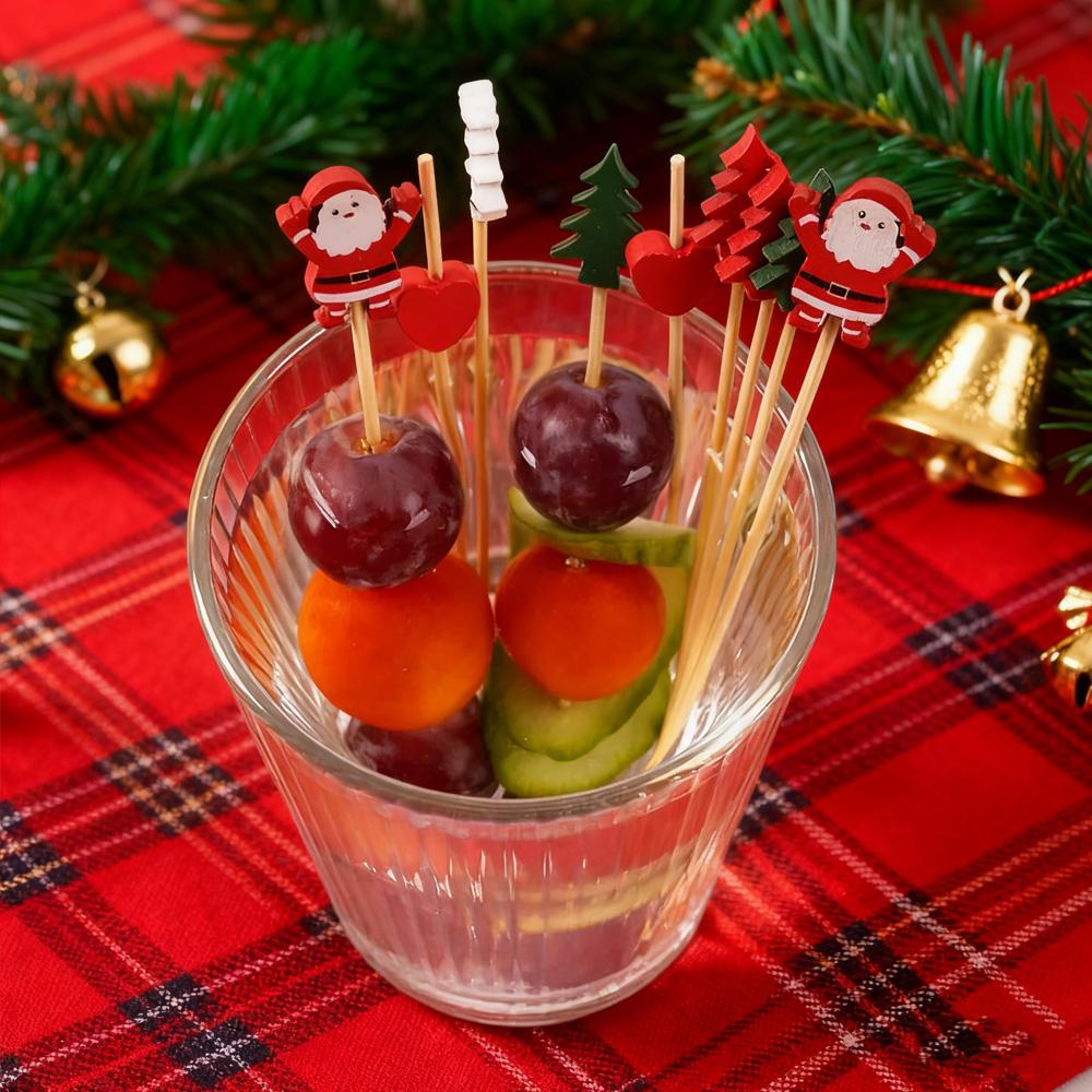 Affordable Disposable Bamboo Toothpicks 50/100PCS Christmas Fruit Picks Oral Care Interdental Cleaning Supplies