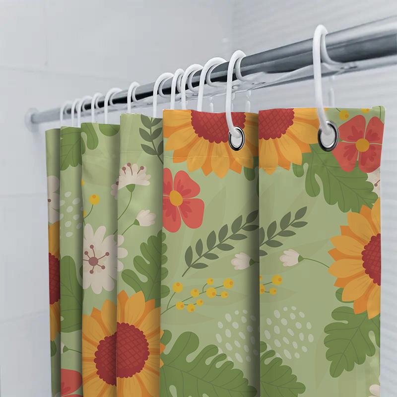 Sunflower Floral Bathroom Shower Curtain Waterproof Decorative Fabric Home Decoration