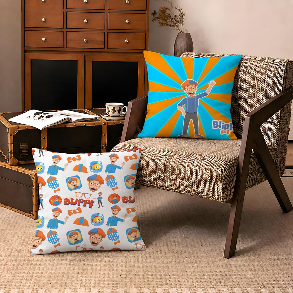 Cartoon Blippi Kids Cute Cushion Cover Throw Pillow Soft Short Plush Cozy Durable Colorfast For Sofa Bedroom Home Decor Gift