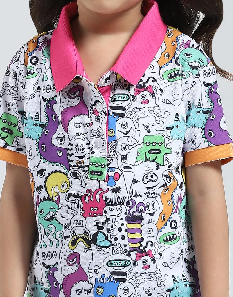 MONTE CARLO Girls Printed Polo Neck Half Sleeve T-Shirt